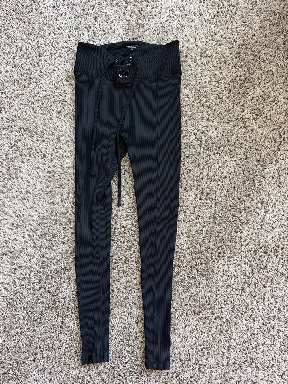 Years of Ours Black Lace-Up Ribbed Leggings